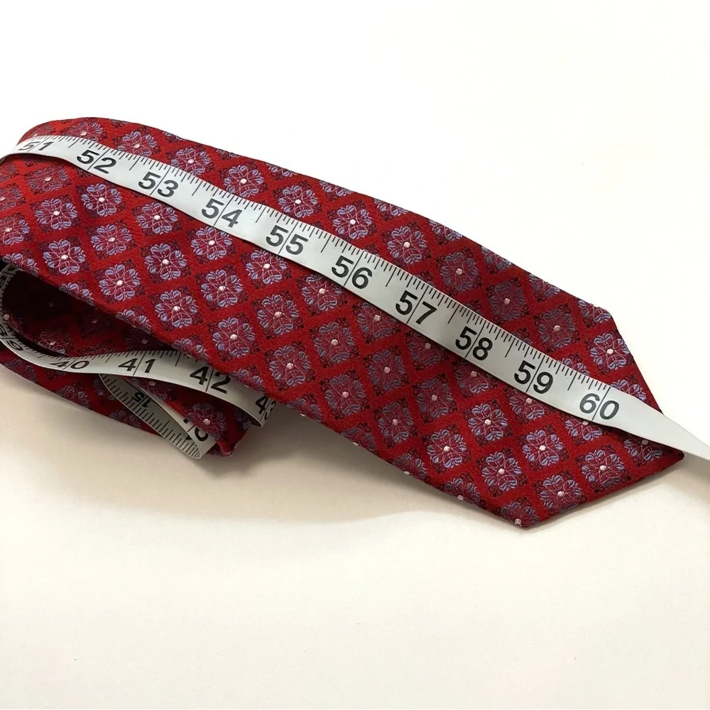 Patrick James Vintage Art Brocade Floral Red Silk Tie Extra Long